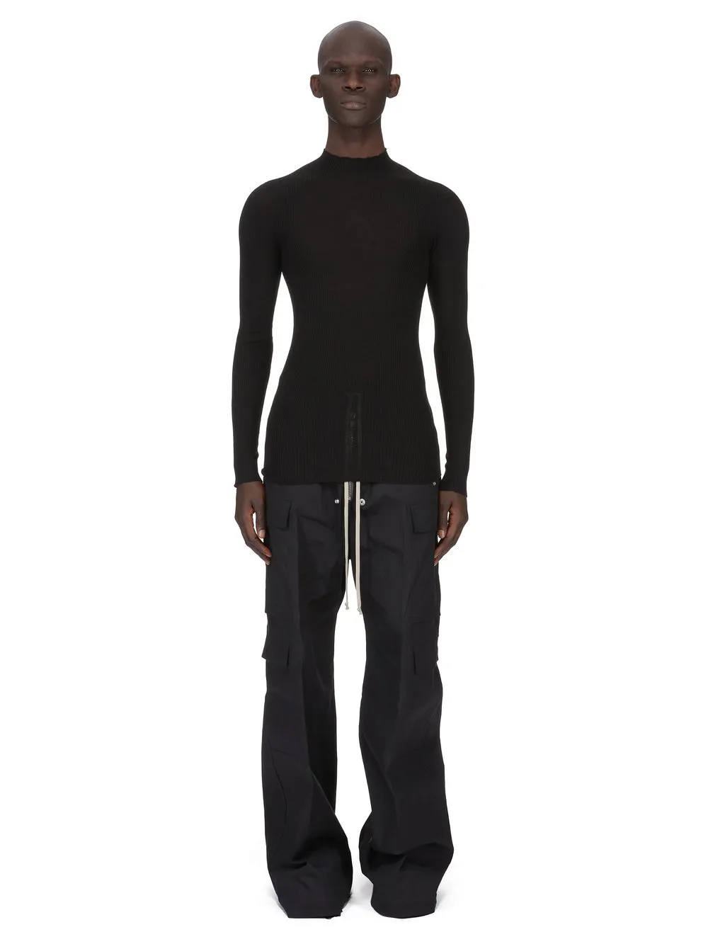 Rick Owens Temple Ribbed Lupetto In Black Ribbed Knit