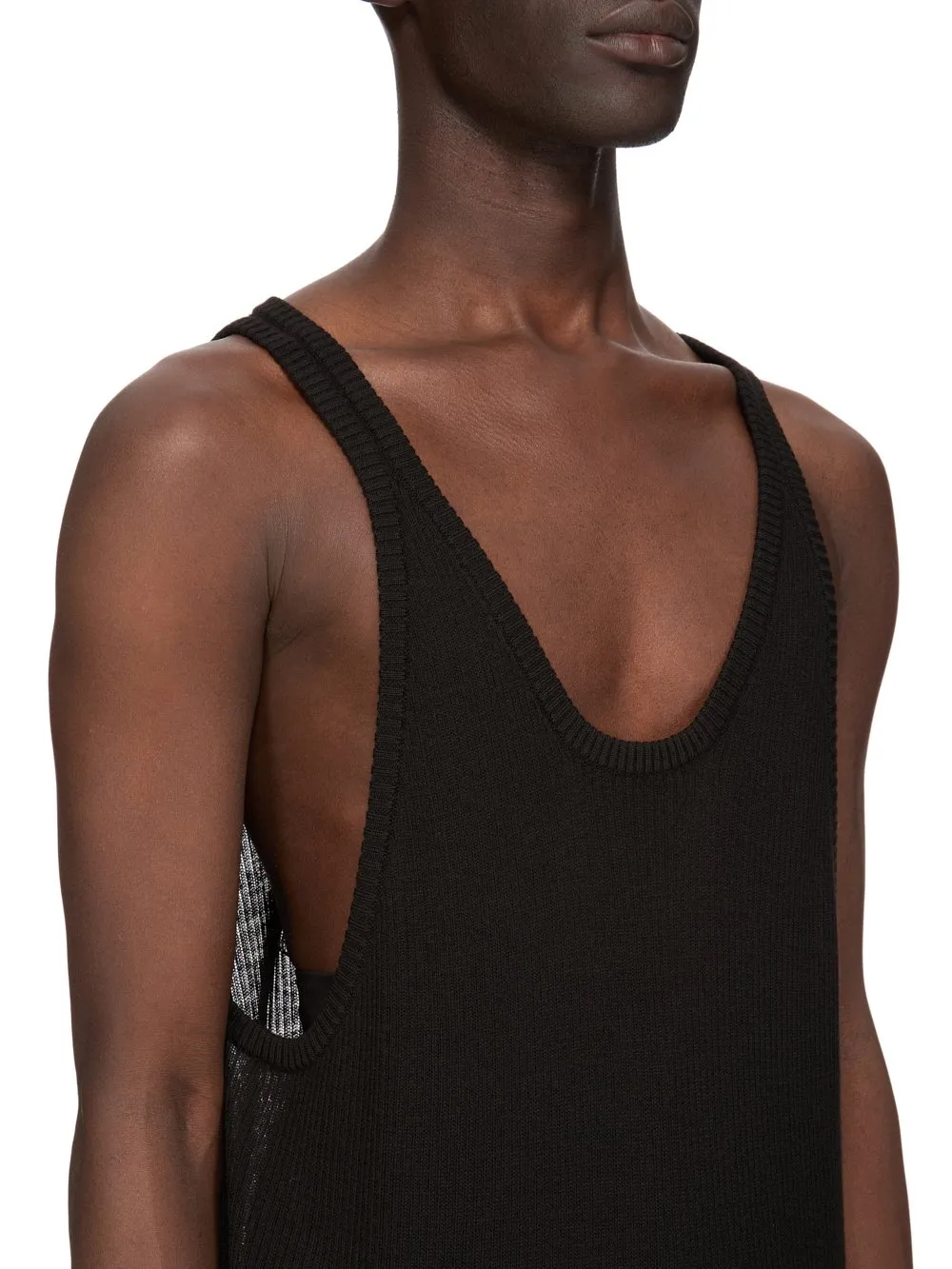 Rick Owens Temple Sheer Tank In Black Ribbed Knit
