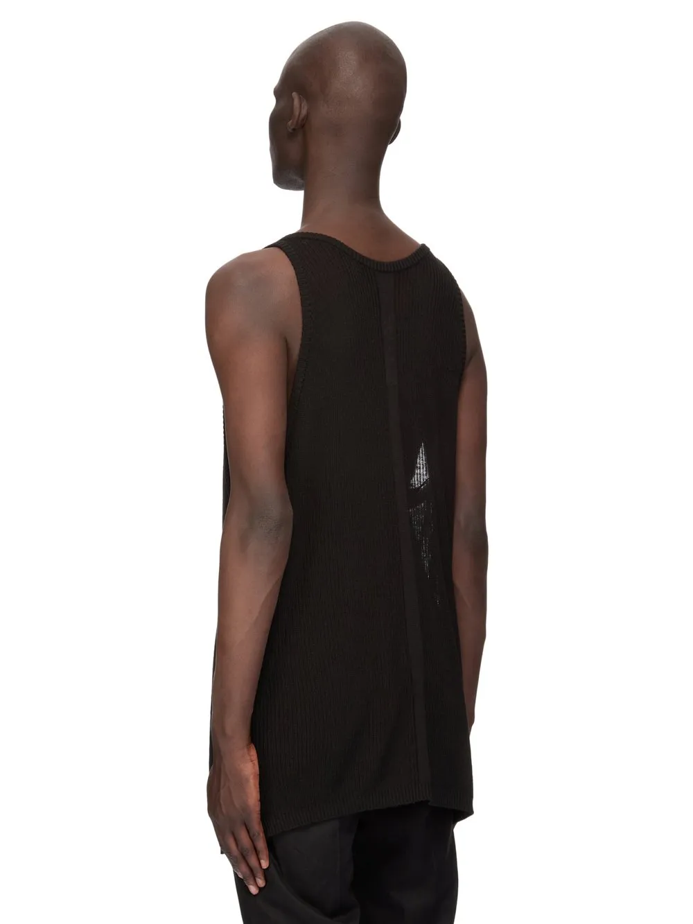 Rick Owens Temple Sheer Tank In Black Ribbed Knit