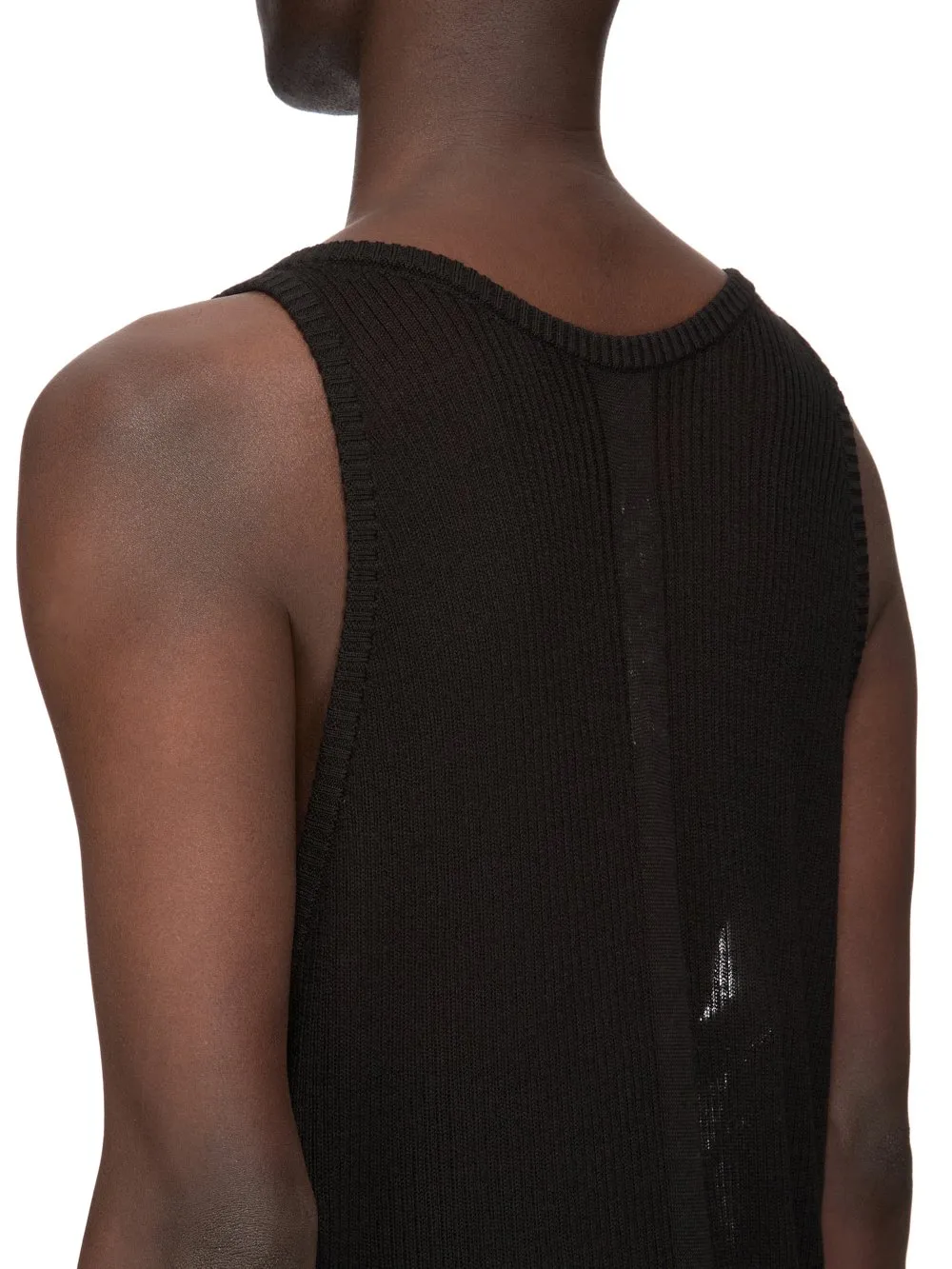 Rick Owens Temple Sheer Tank In Black Ribbed Knit