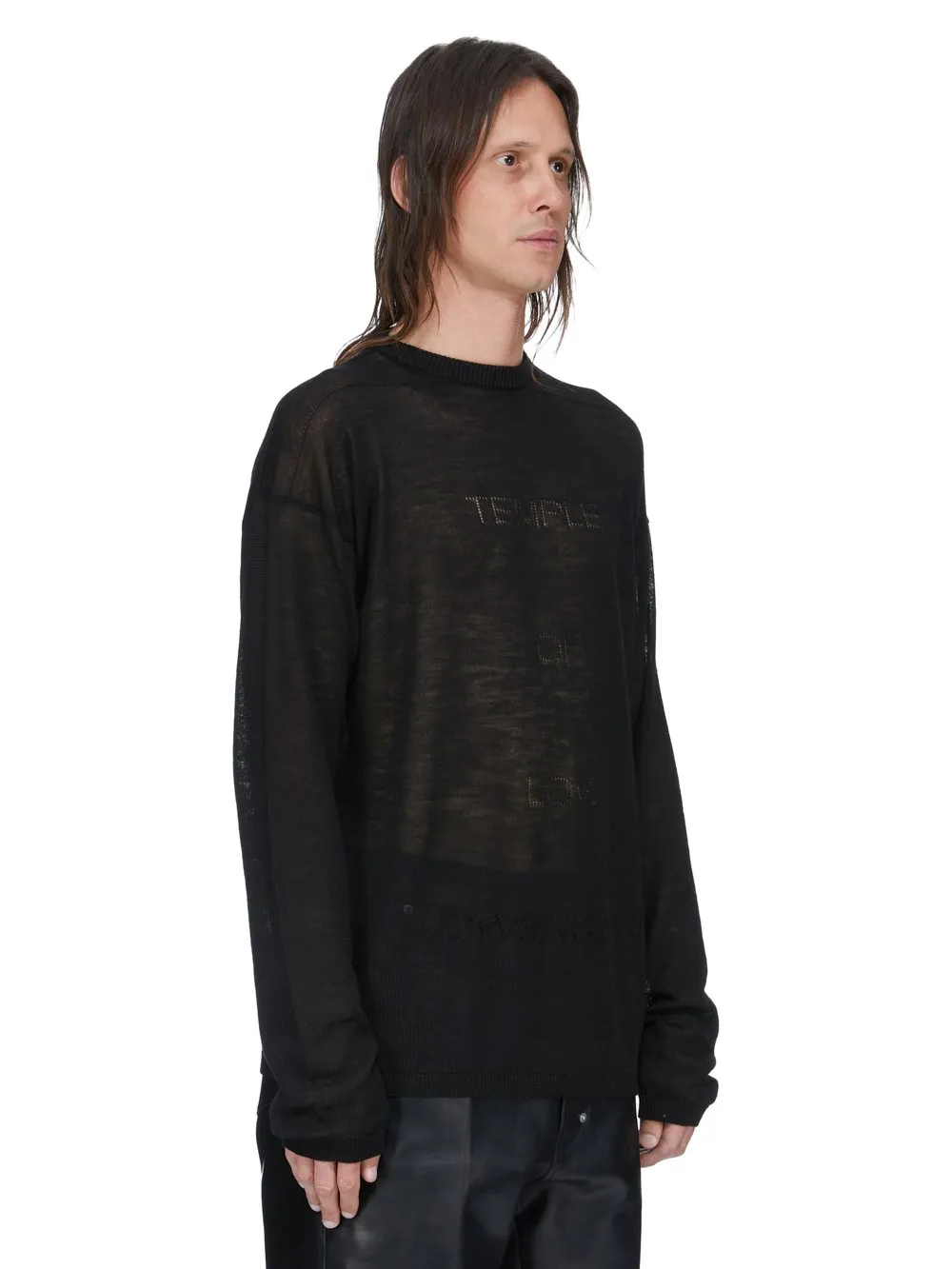 Rick Owens Temple Temple Sheer Pullover In Black Lightweight Rasato Knit