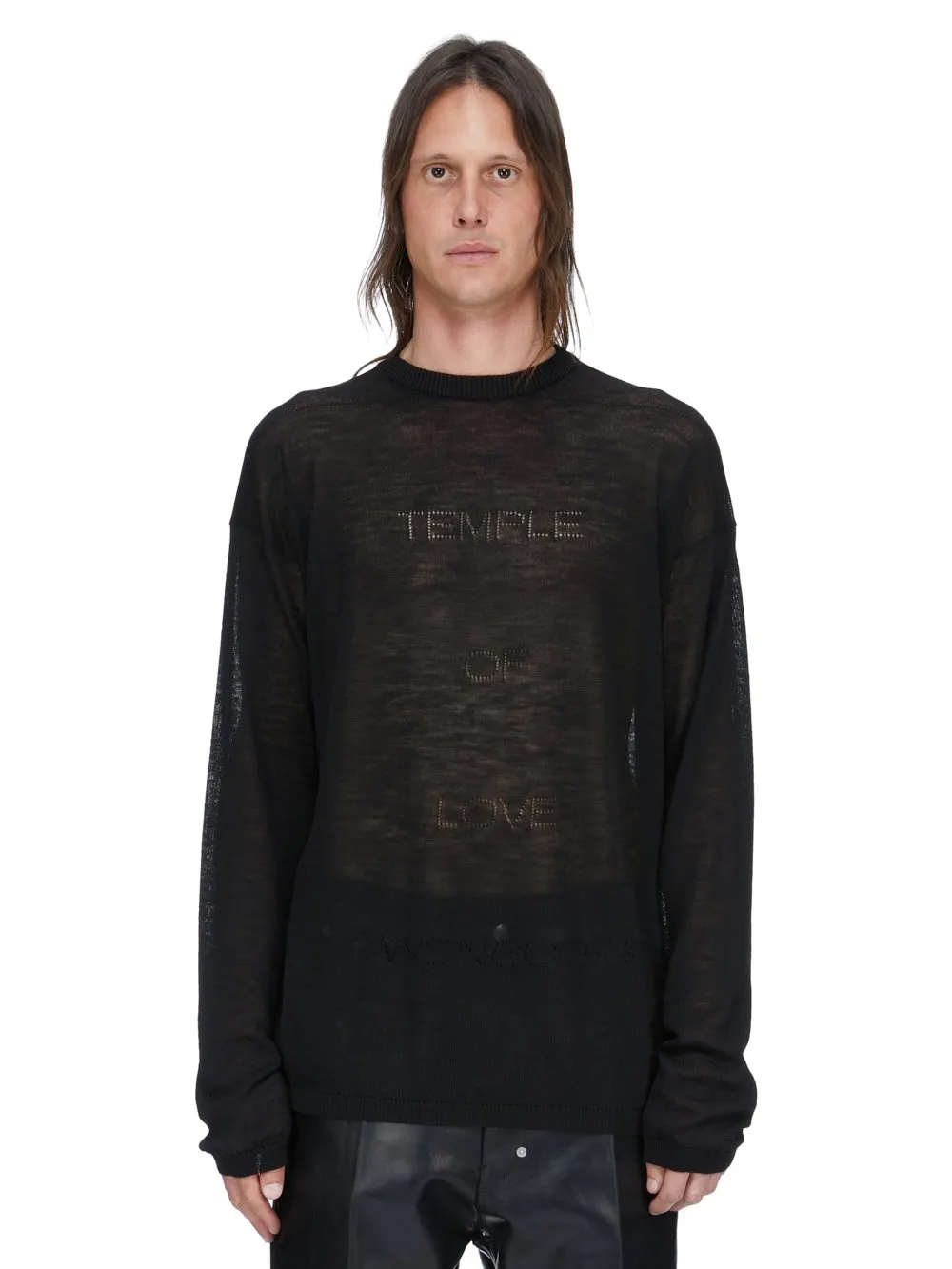 Rick Owens Temple Temple Sheer Pullover In Black Lightweight Rasato Knit