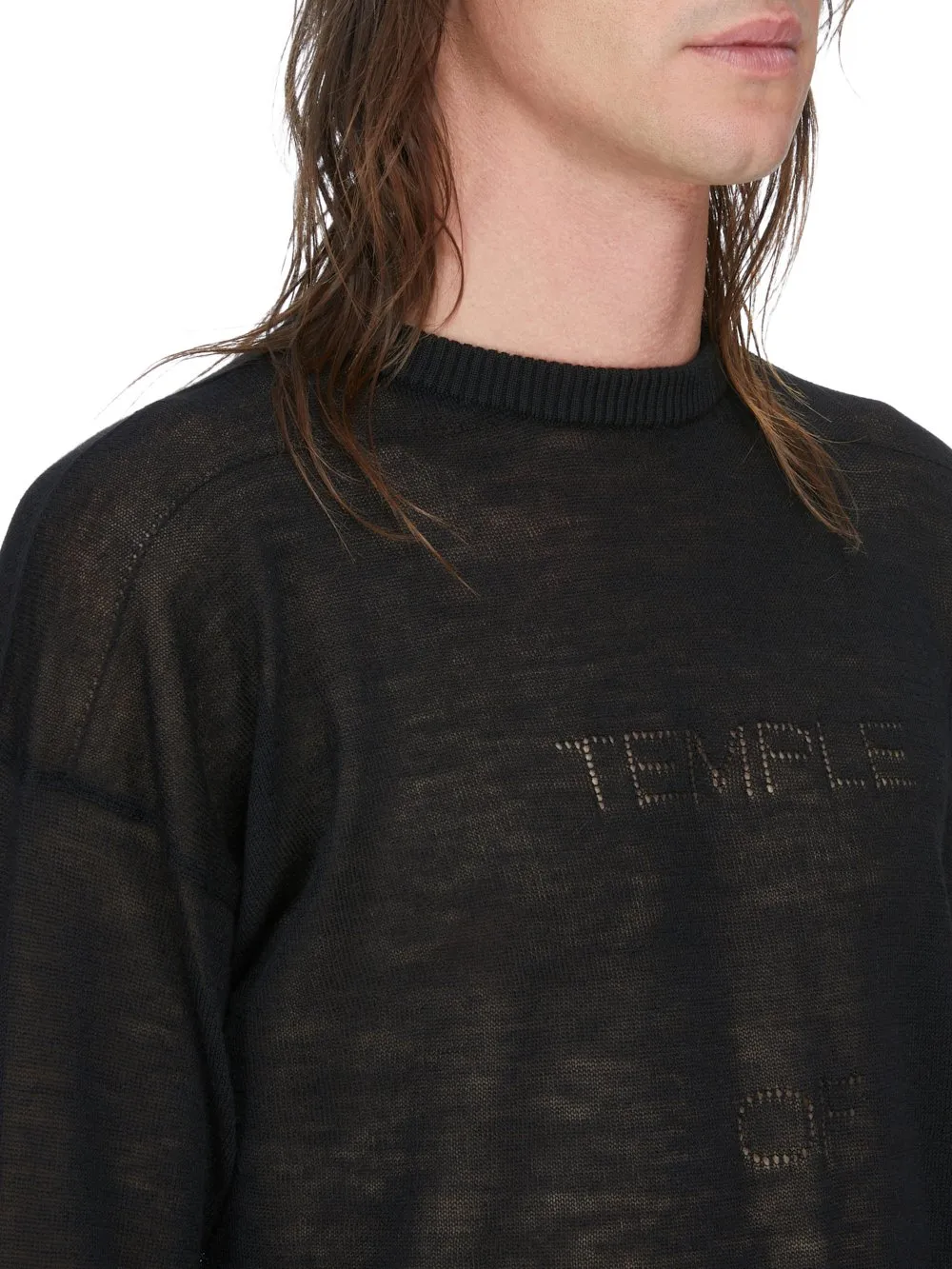 Rick Owens Temple Temple Sheer Pullover In Black Lightweight Rasato Knit