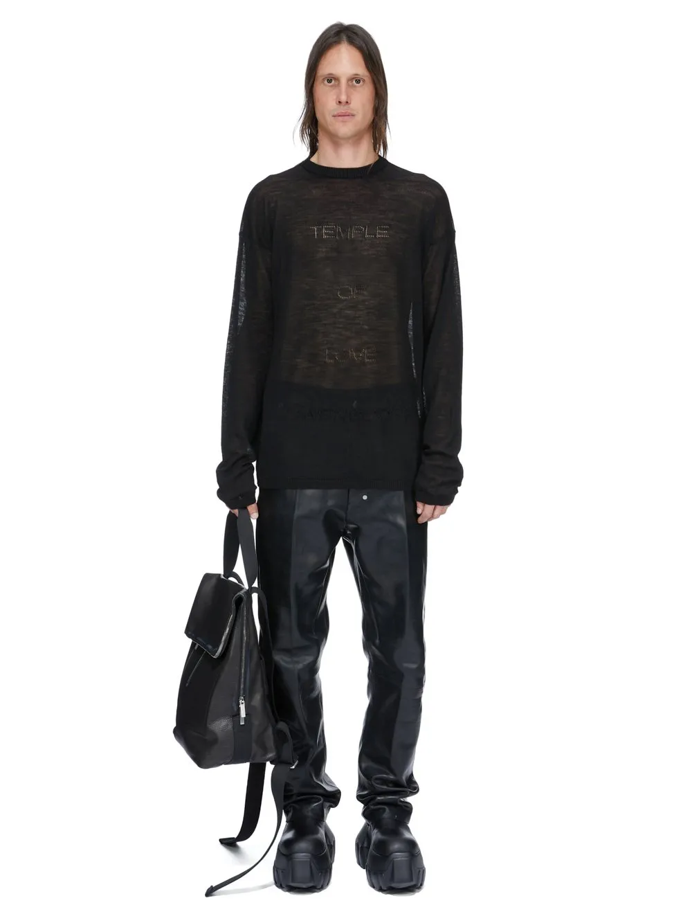 Rick Owens Temple Temple Sheer Pullover In Black Lightweight Rasato Knit