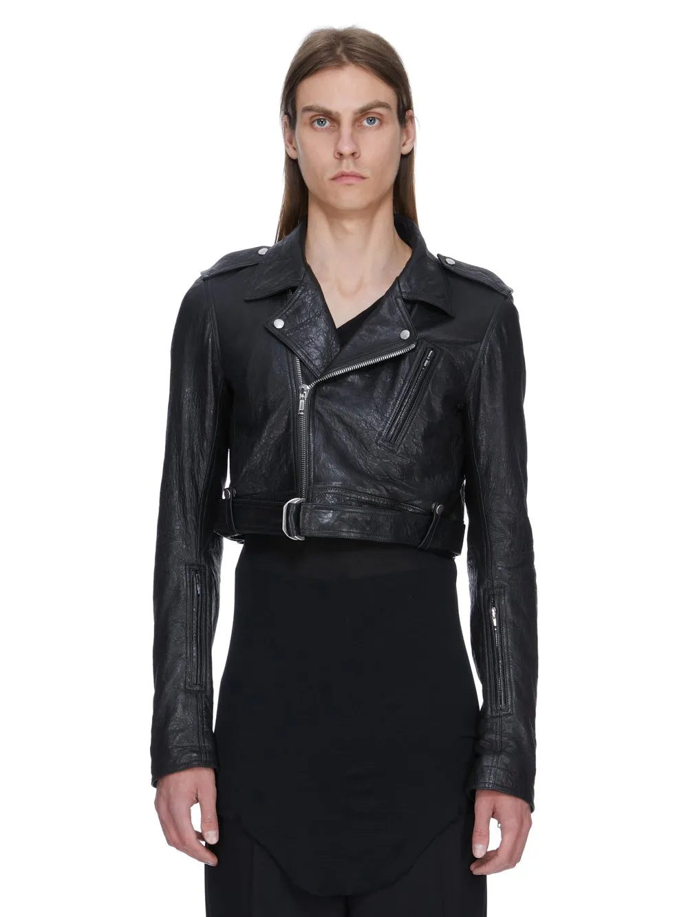 Rick Owens Temple Cropped Luke S Stooges In Black Tumbled Lamb