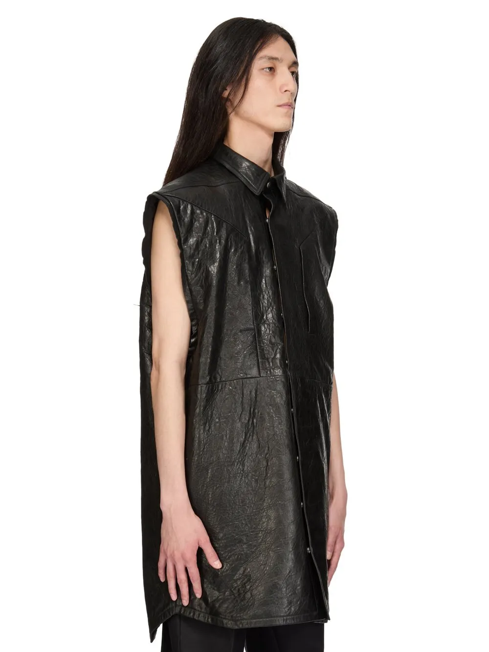 Rick Owens Temple Jumbo Sl Outershirt In Black Tumbled Lamb