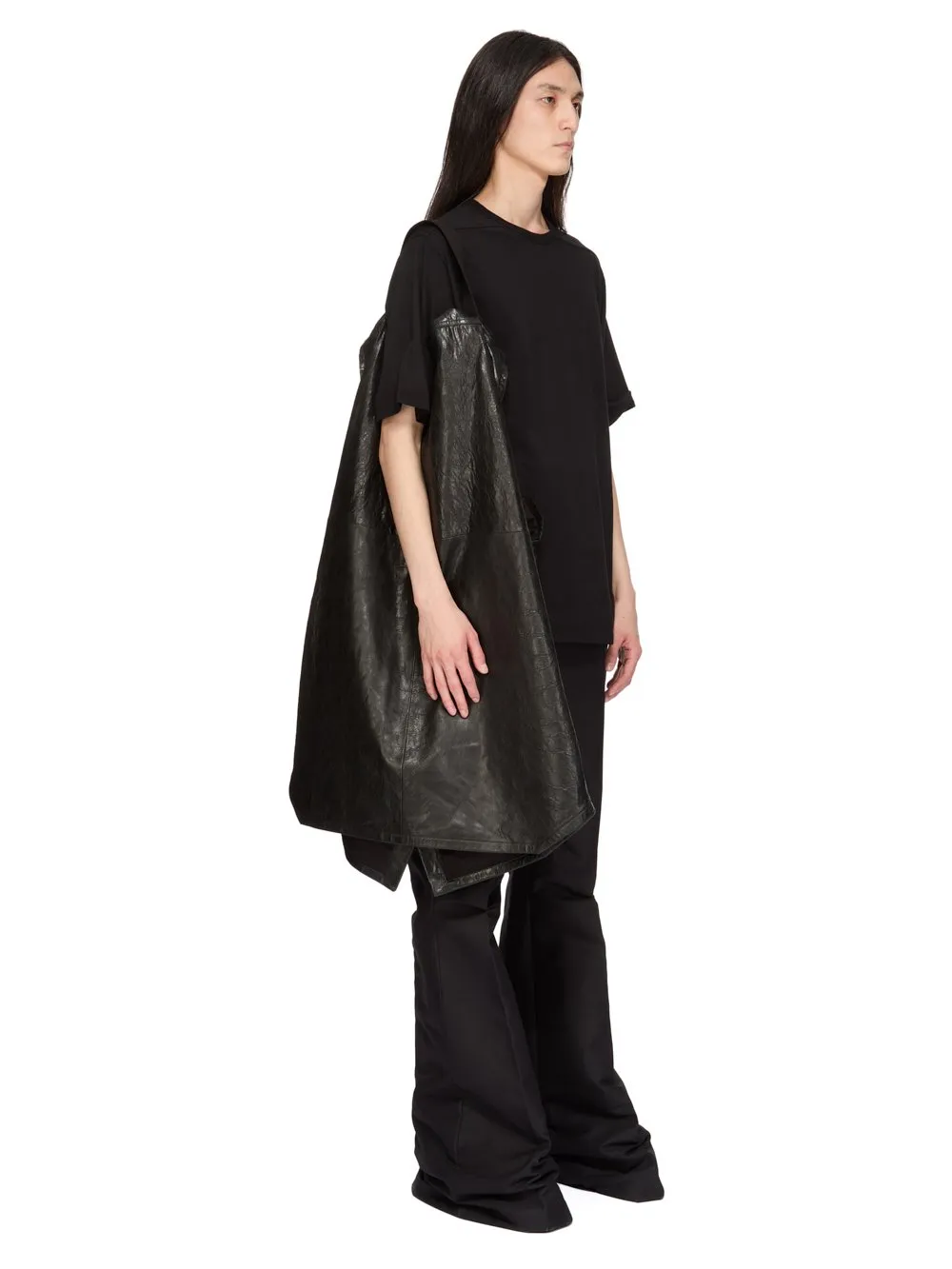 Rick Owens Temple Jumbo Sl Outershirt In Black Tumbled Lamb