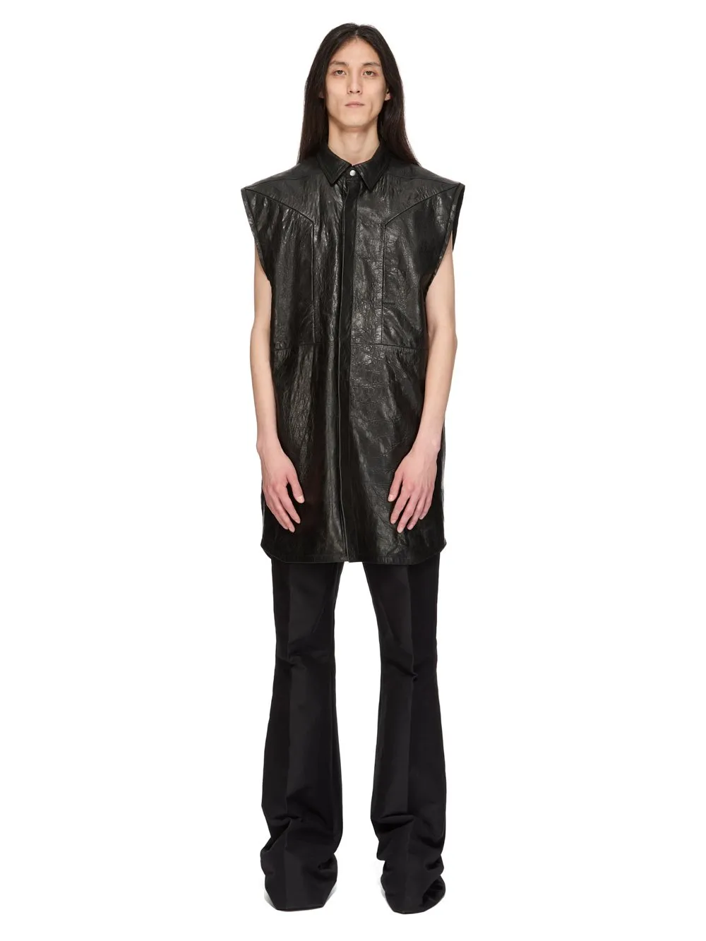 Rick Owens Temple Jumbo Sl Outershirt In Black Tumbled Lamb