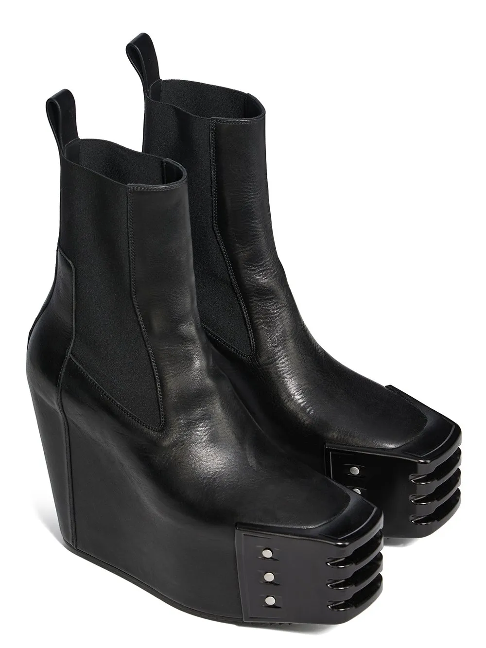 Rick Owens Temple Grilled Wedge Beatle In Black Washed Calf Leather