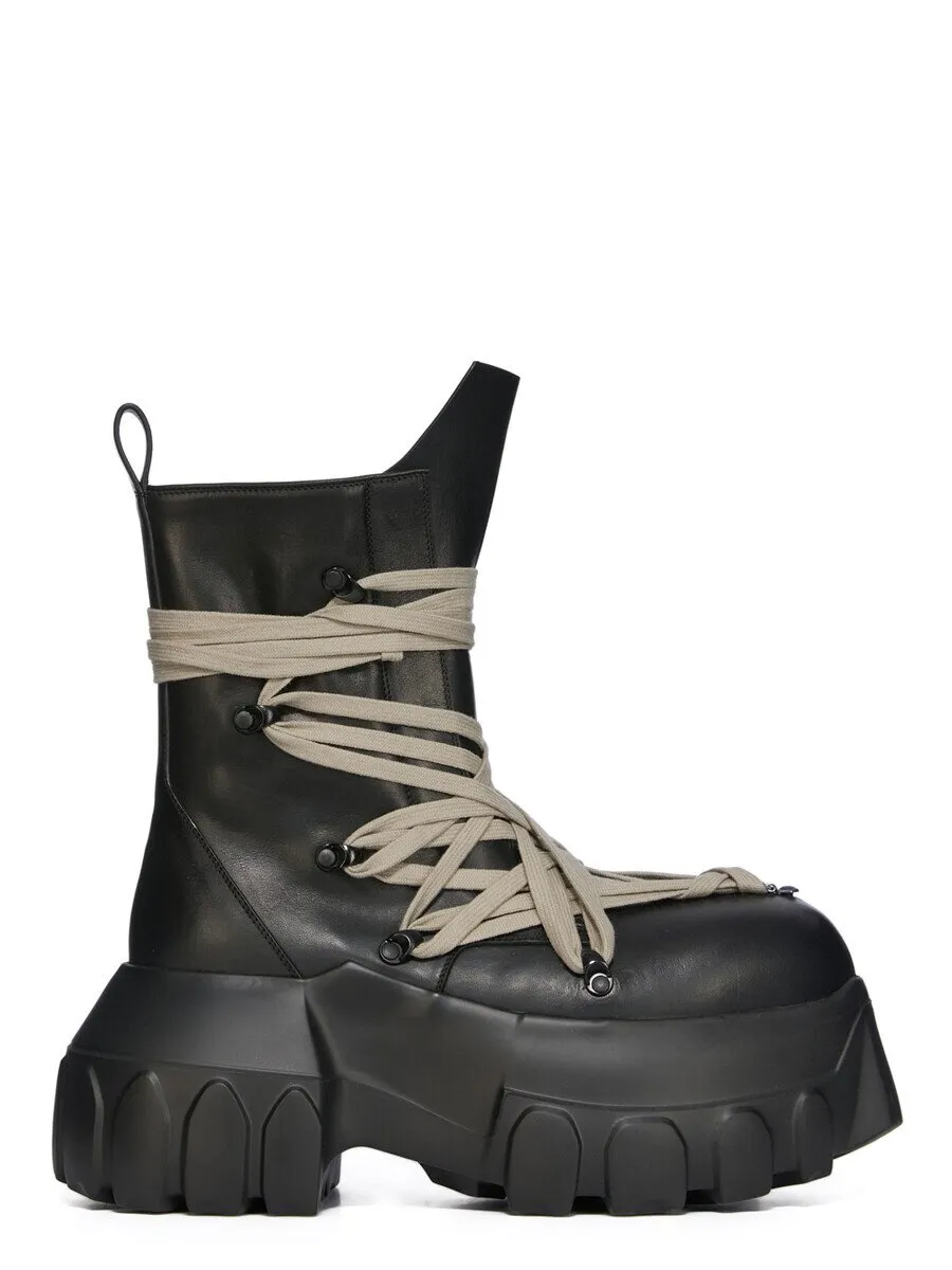 Rick Owens Temple Megalaced Mega Tractor In Black Washed Calf Leather