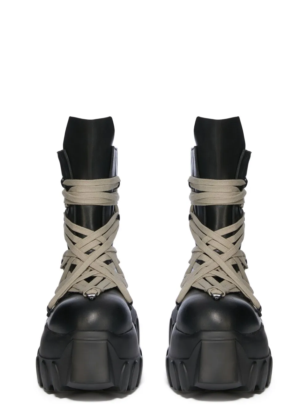 Rick Owens Temple Megalaced Mega Tractor In Black Washed Calf Leather