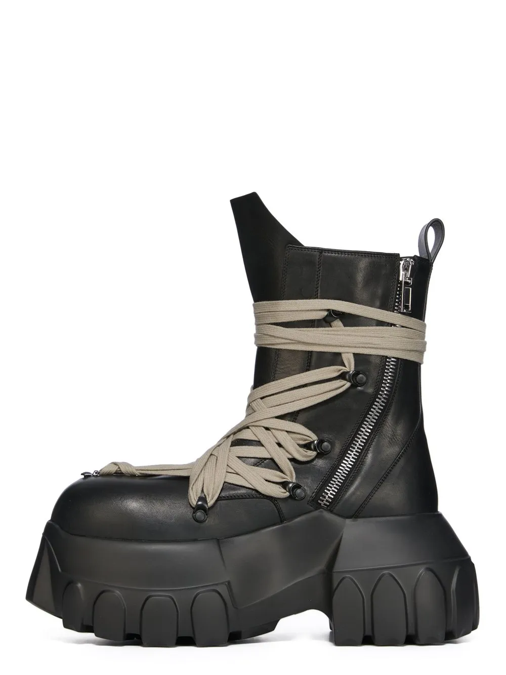Rick Owens Temple Megalaced Mega Tractor In Black Washed Calf Leather