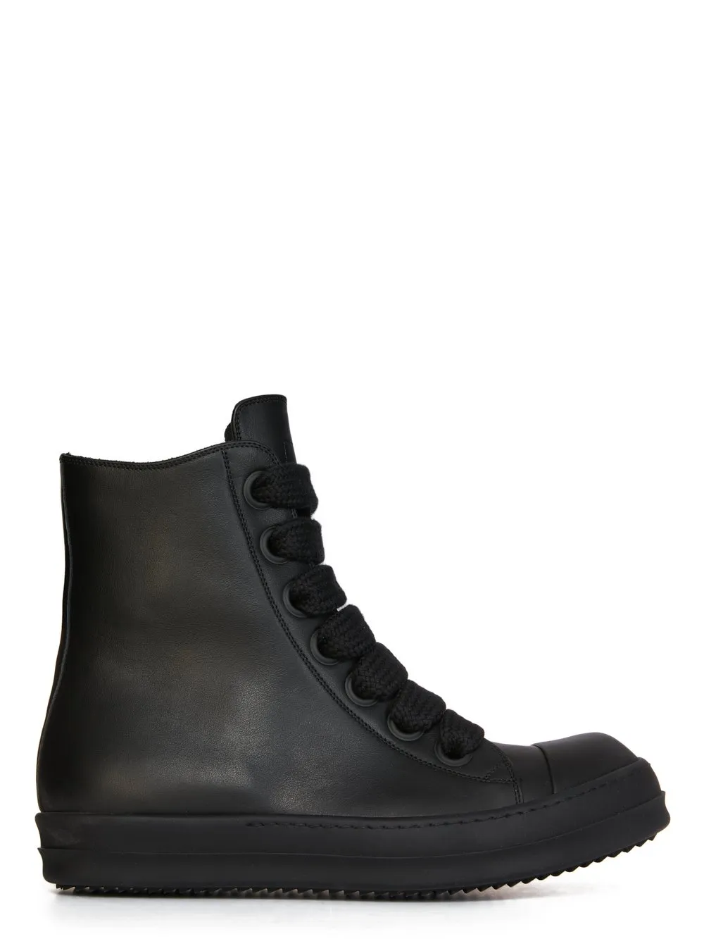 Rick Owens Temple Jumbolace Sneakers In All Black Full Grain Cow Leather