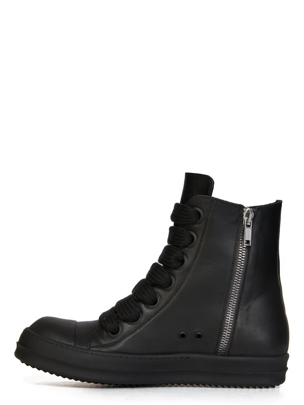 Rick Owens Temple Jumbolace Sneakers In All Black Full Grain Cow Leather