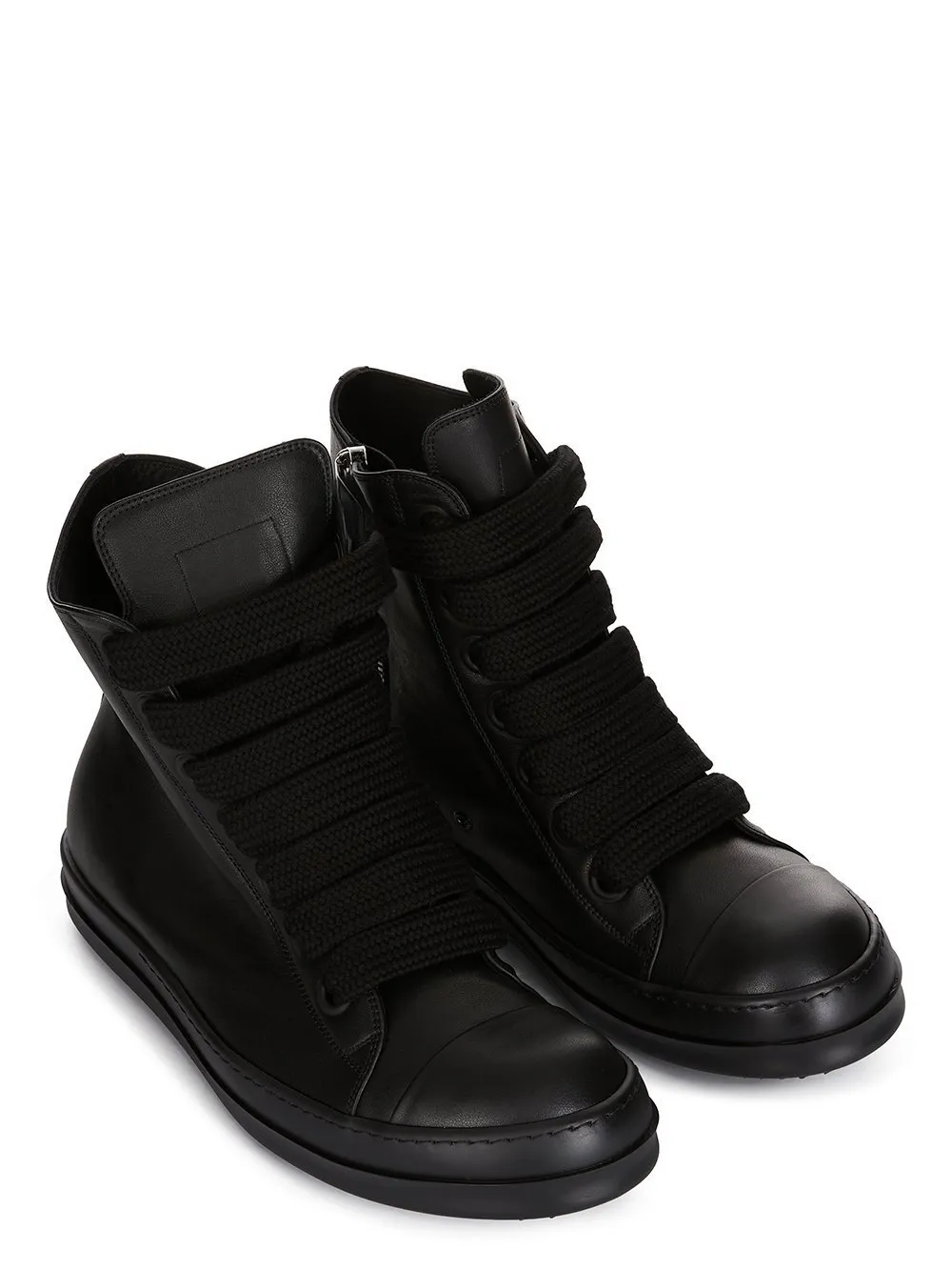 Rick Owens Temple Jumbolace Sneakers In All Black Full Grain Cow Leather