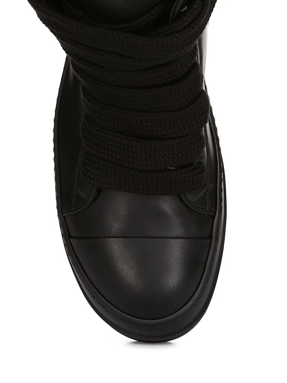 Rick Owens Temple Jumbolace Sneakers In All Black Full Grain Cow Leather