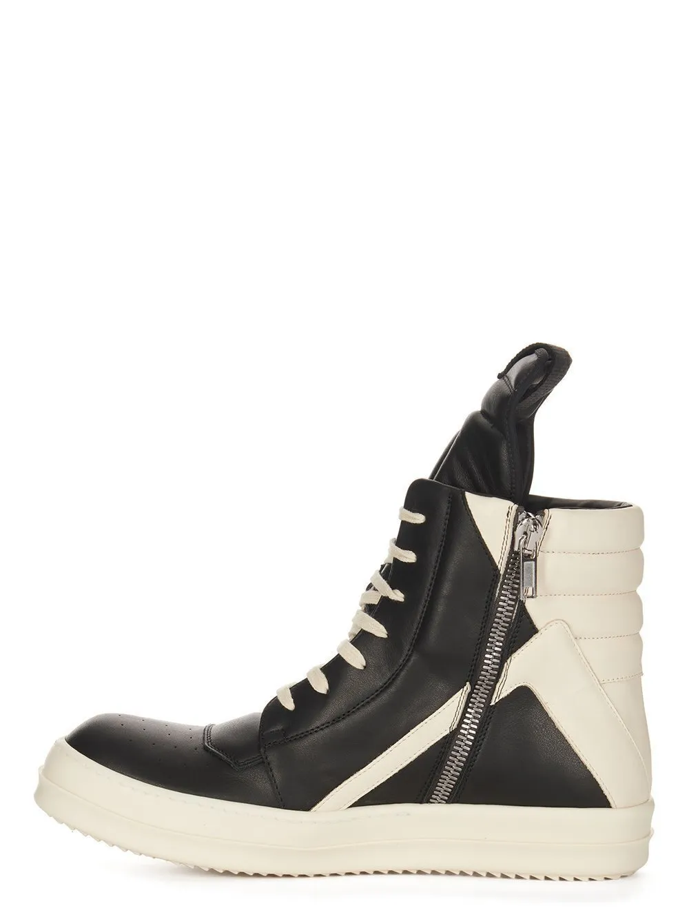 Rick Owens Temple Geobasket In Black/Milk/Milk Full Grain Cow Leather