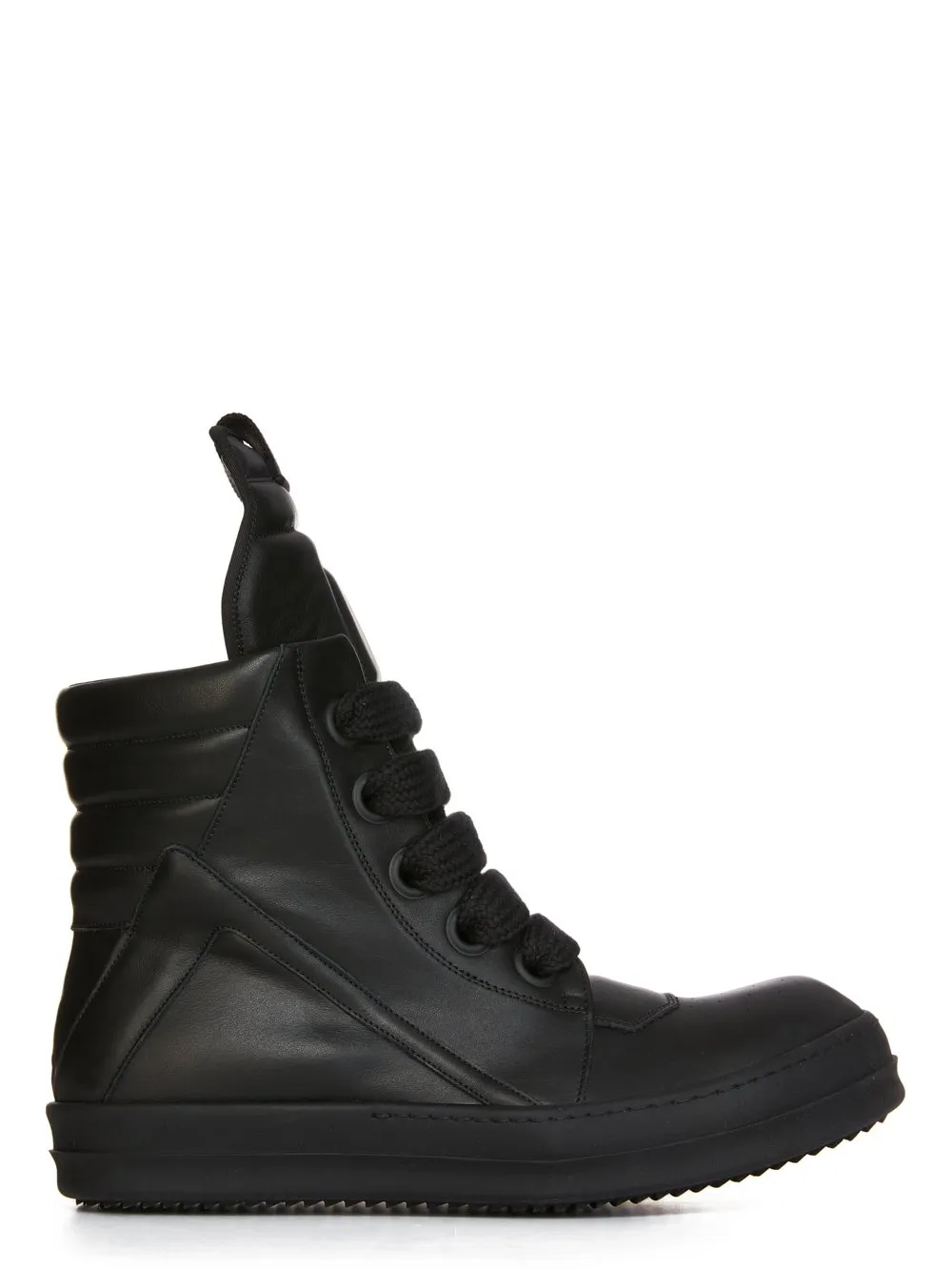 Rick Owens Temple Jumbolace Geobasket In All Black Full Grain Calf Leather