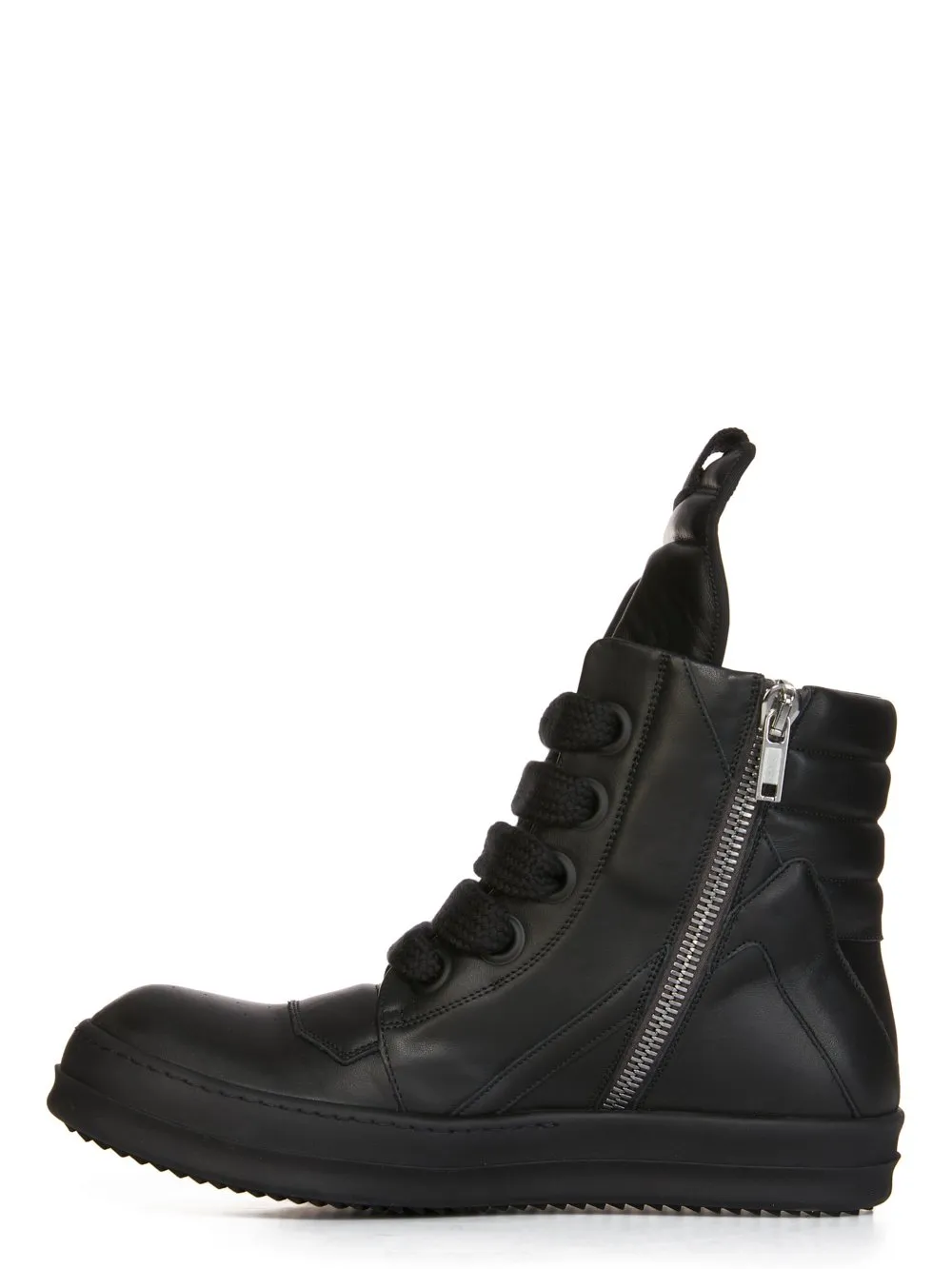 Rick Owens Temple Jumbolace Geobasket In All Black Full Grain Calf Leather