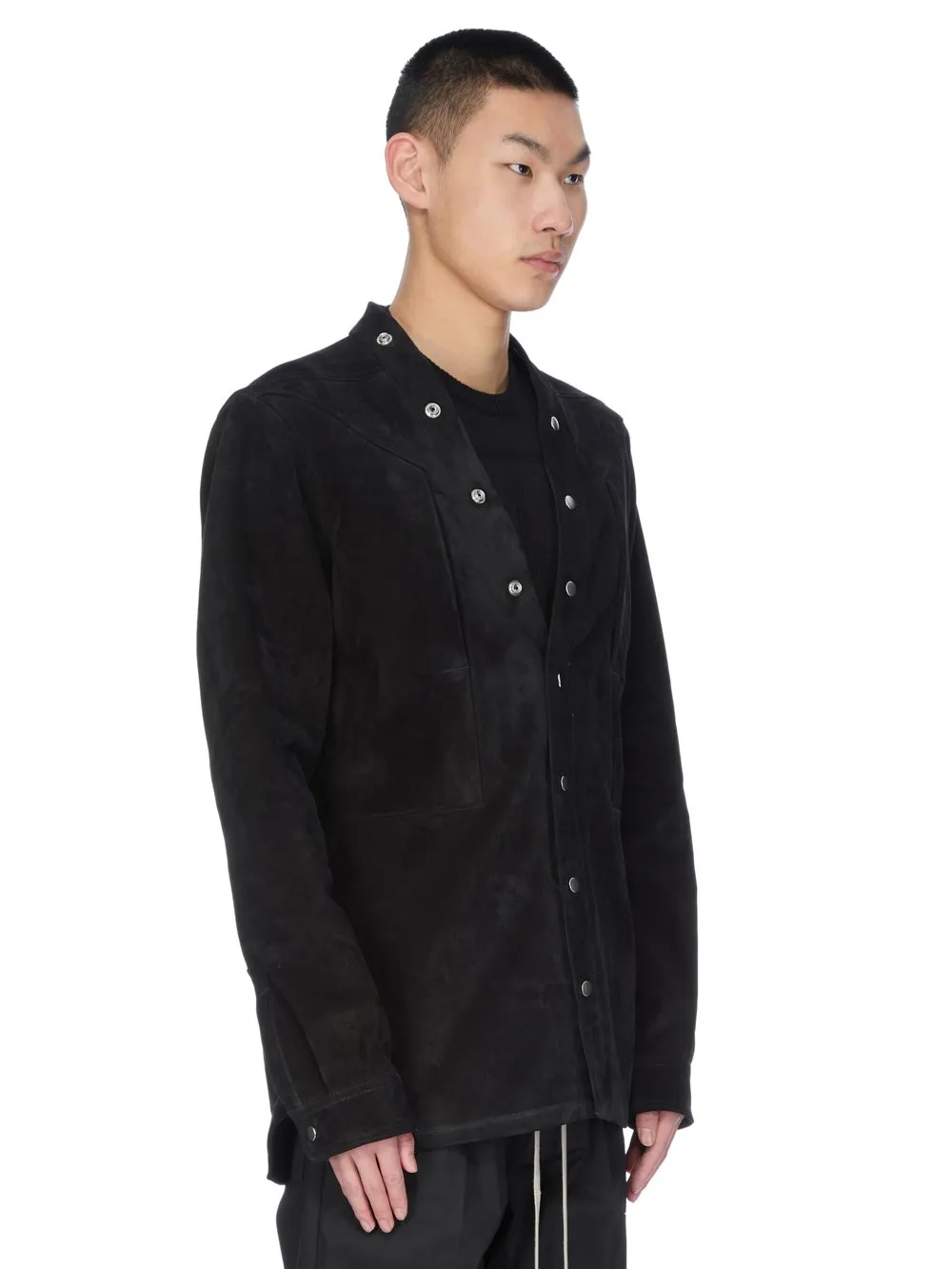 Rick Owens Concordians Larry Fogpocket Shirt In Black Suede Leather