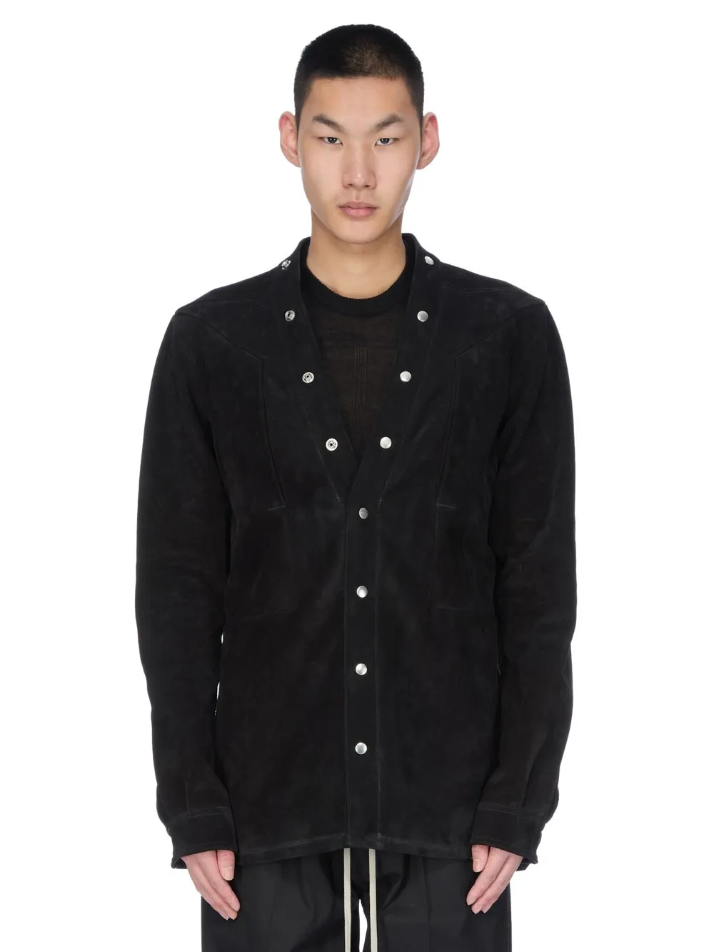Rick Owens Concordians Larry Fogpocket Shirt In Black Suede Leather