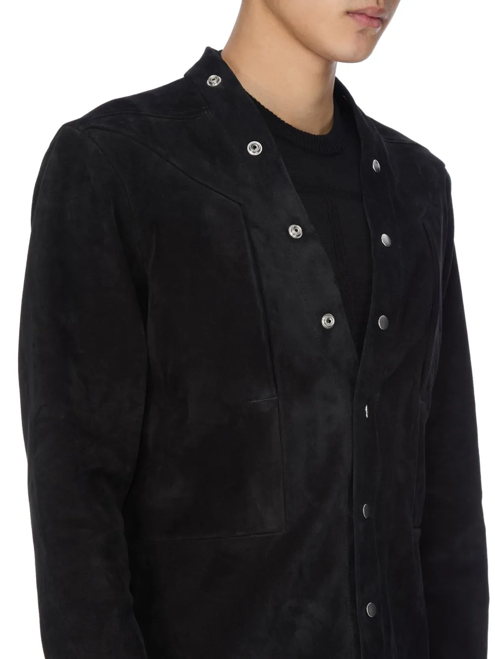Rick Owens Concordians Larry Fogpocket Shirt In Black Suede Leather