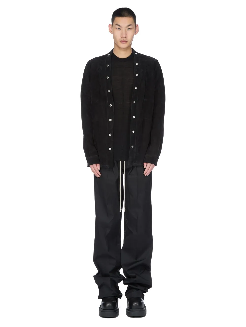 Rick Owens Concordians Larry Fogpocket Shirt In Black Suede Leather