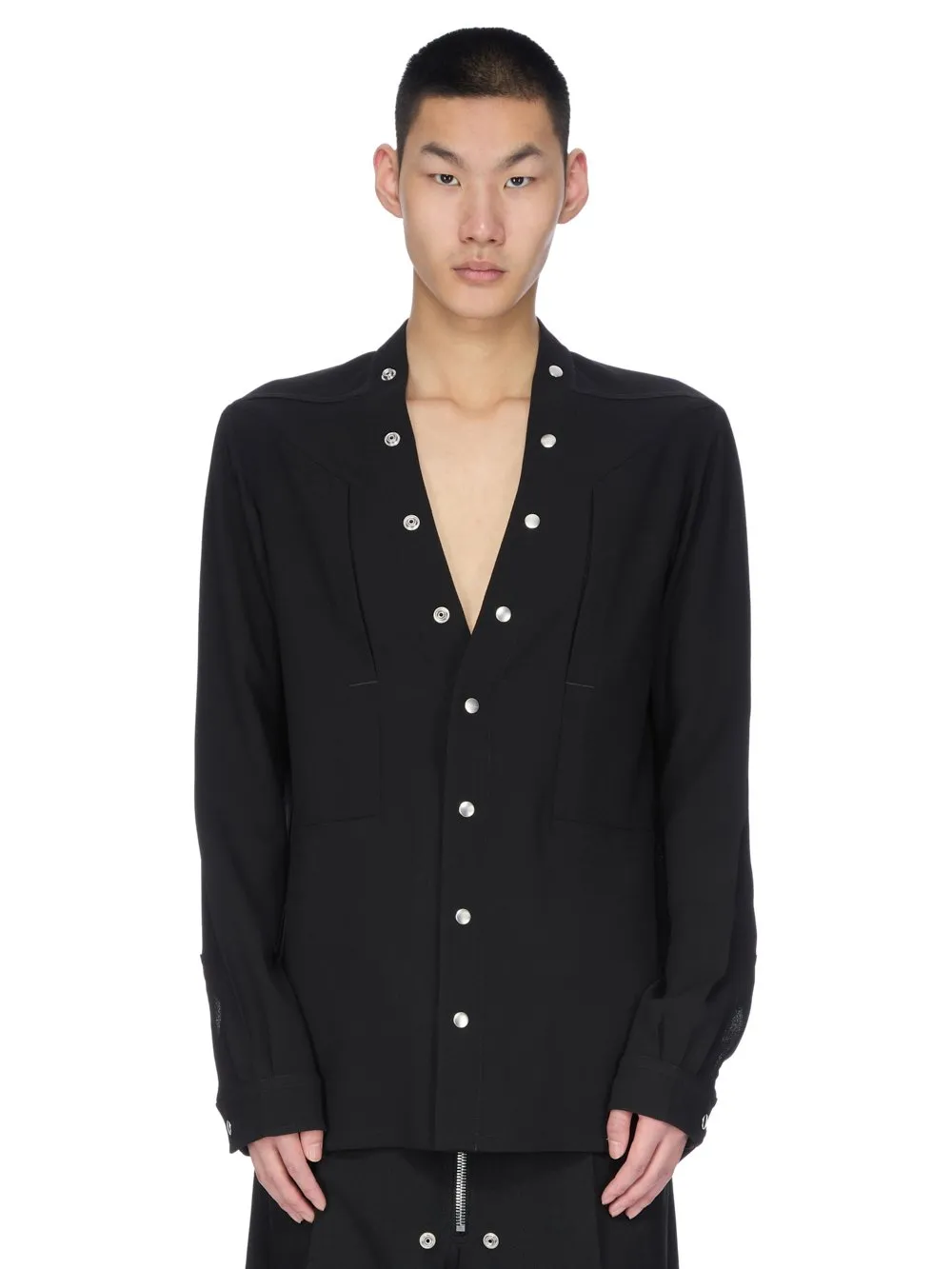 Rick Owens Concordians Larry Fogpocket Shirt In Black Wool Sable
