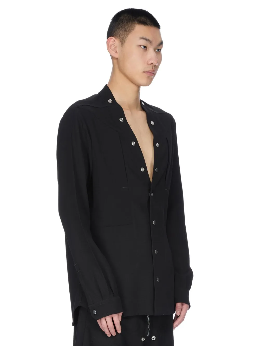 Rick Owens Concordians Larry Fogpocket Shirt In Black Wool Sable