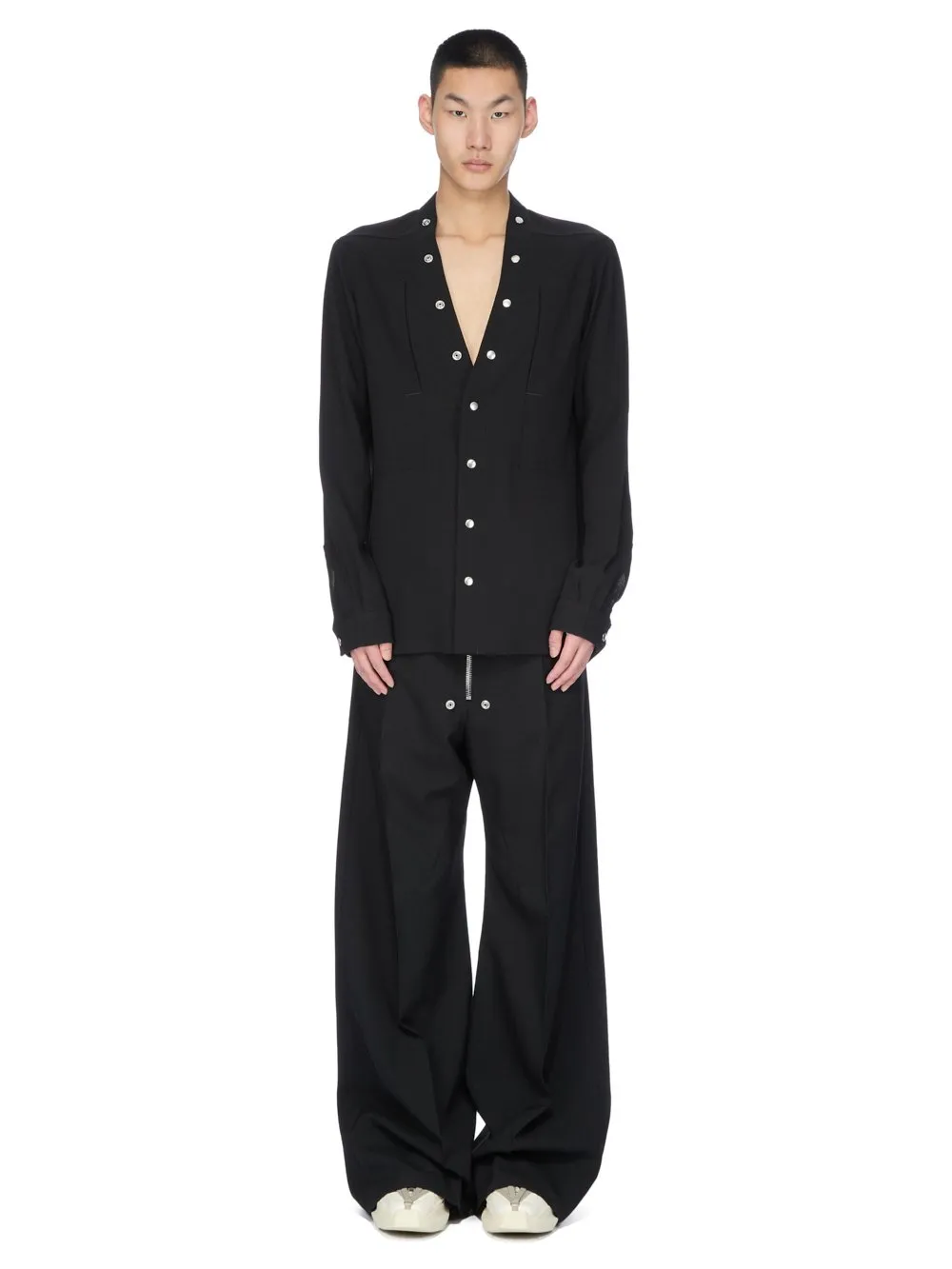 Rick Owens Concordians Larry Fogpocket Shirt In Black Wool Sable