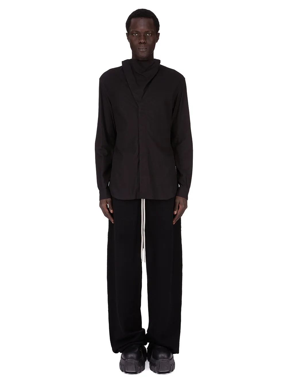 Rick Owens Concordians Island Shirt In Black Wool Flannel