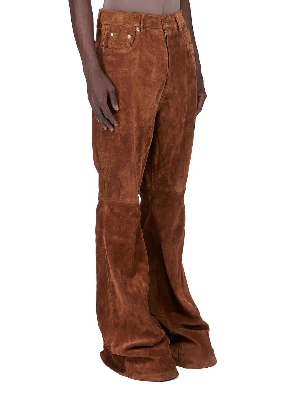 Rick Owens Concordians Bolan Bootcut In Chestnut Suede Leather.