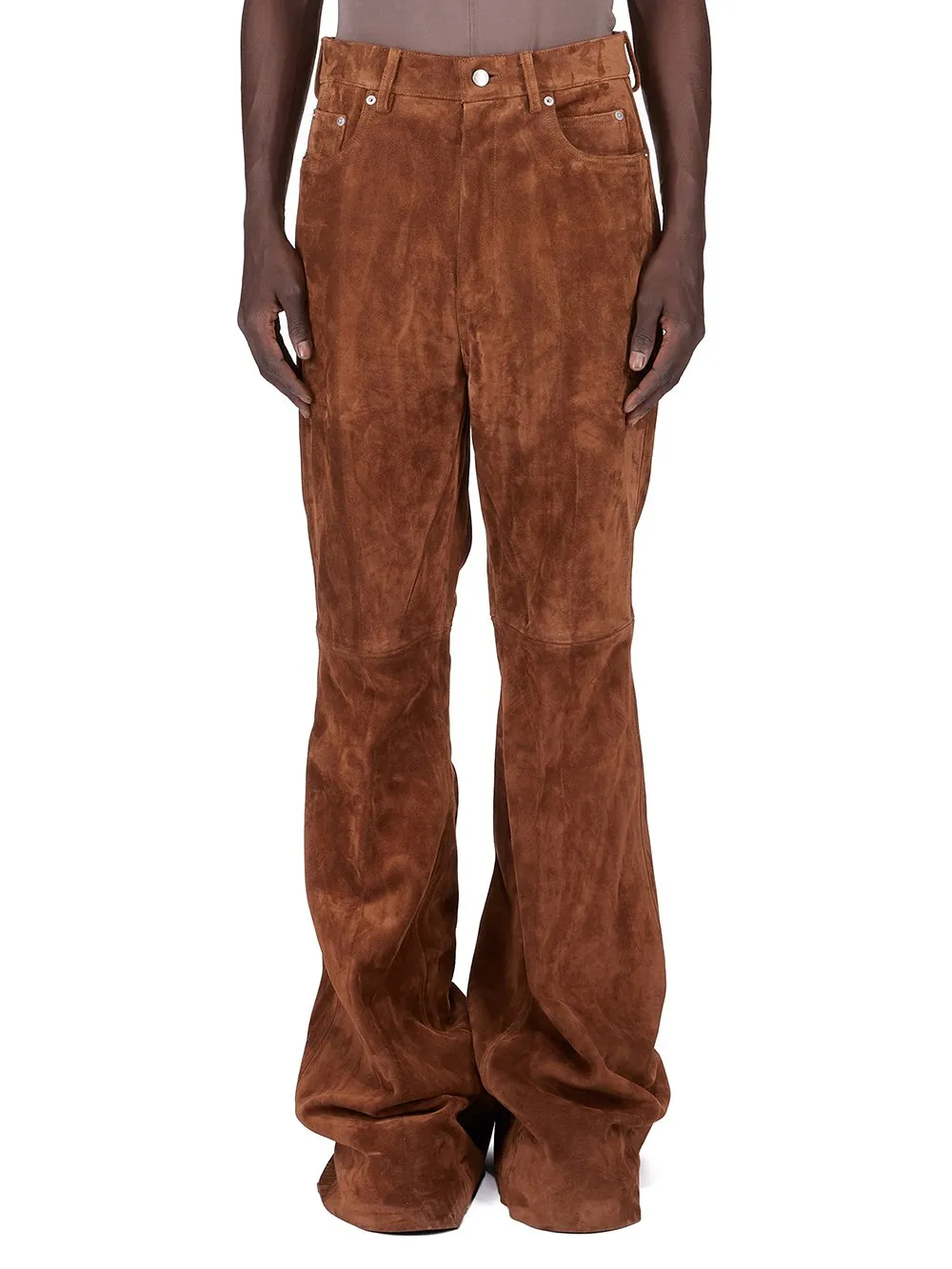 Rick Owens Concordians Bolan Bootcut In Chestnut Suede Leather.