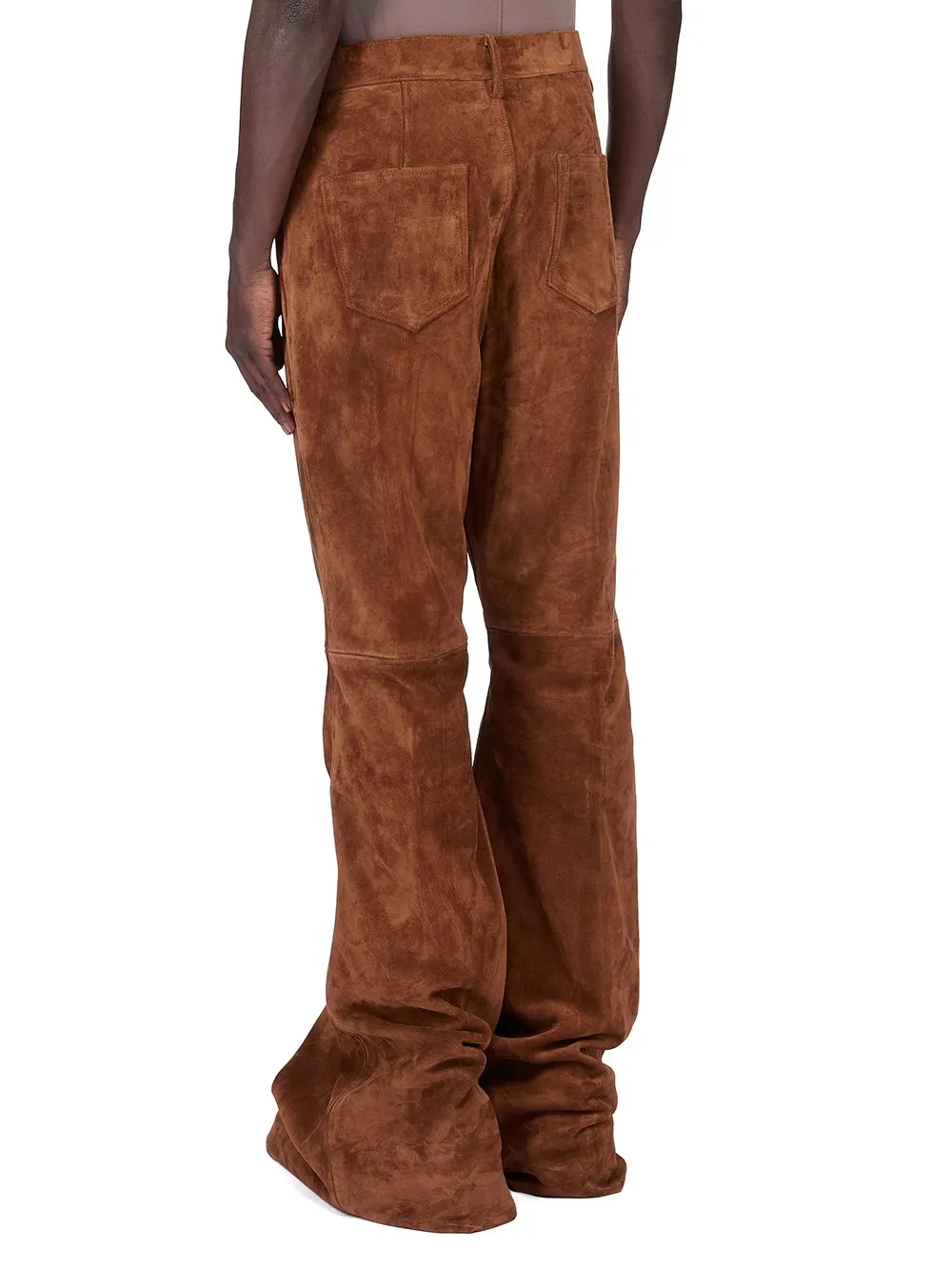 Rick Owens Concordians Bolan Bootcut In Chestnut Suede Leather.