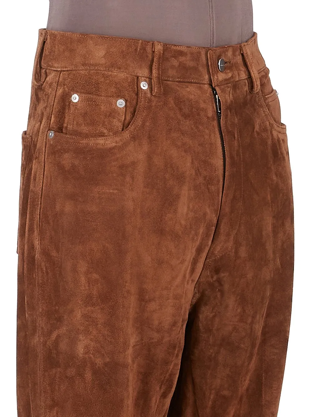 Rick Owens Concordians Bolan Bootcut In Chestnut Suede Leather.