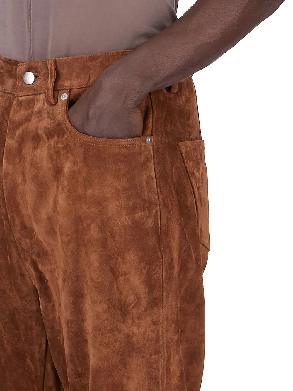 Rick Owens Concordians Bolan Bootcut In Chestnut Suede Leather.