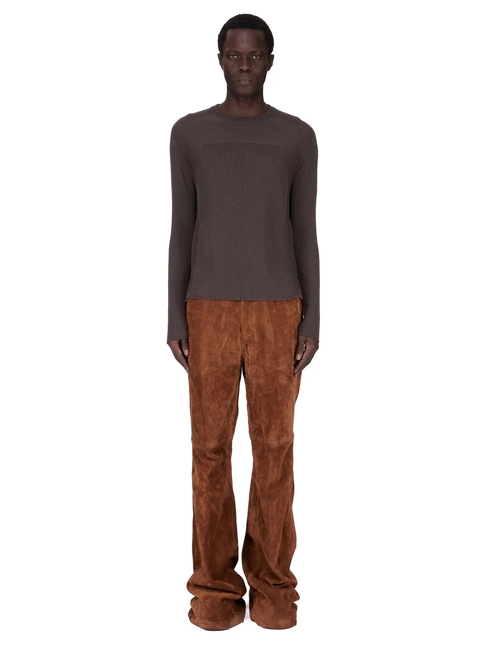 Rick Owens Concordians Bolan Bootcut In Chestnut Suede Leather.