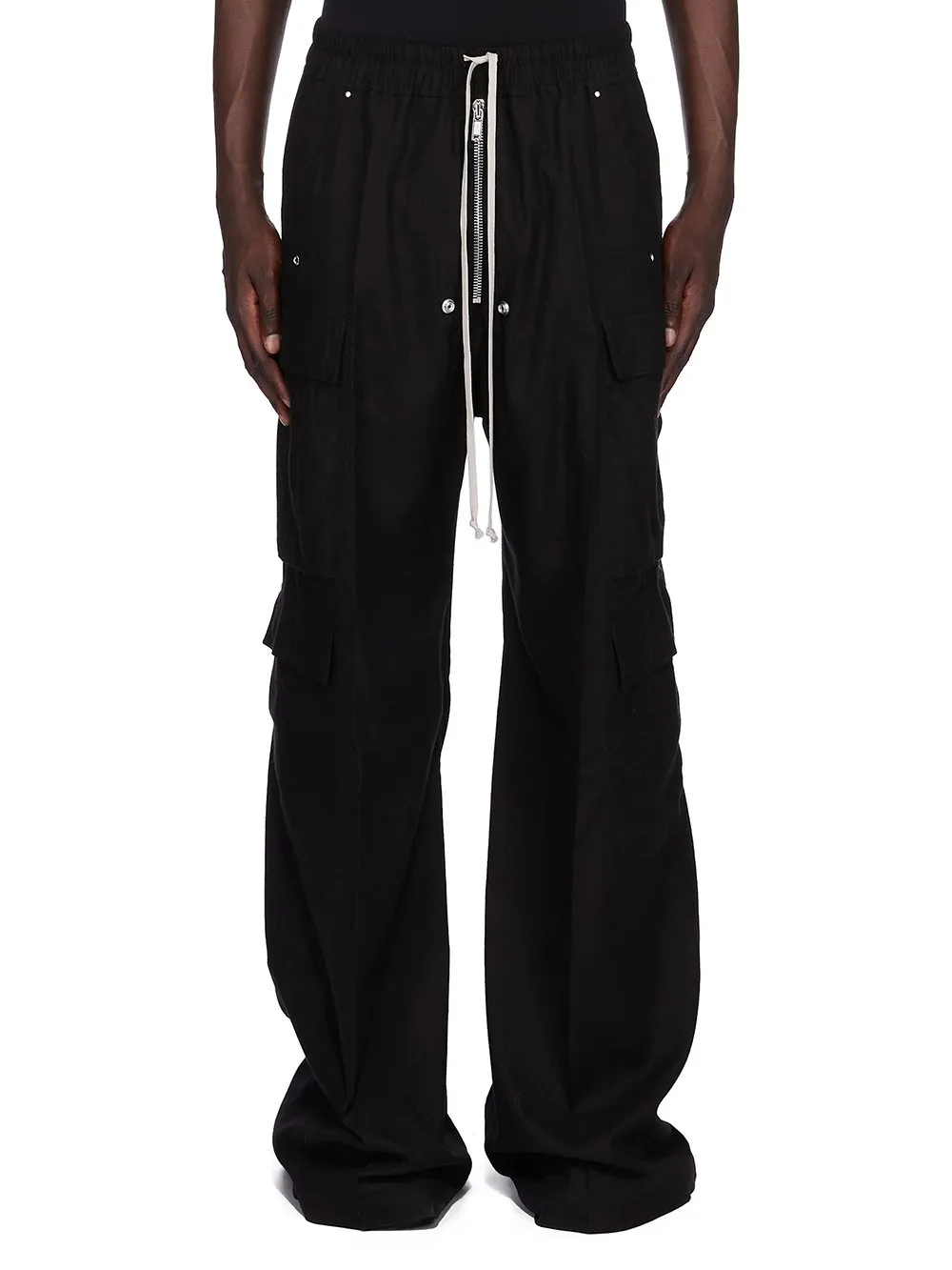 Rick Owens Concordians Cargobelas In Black Wool Flannel
