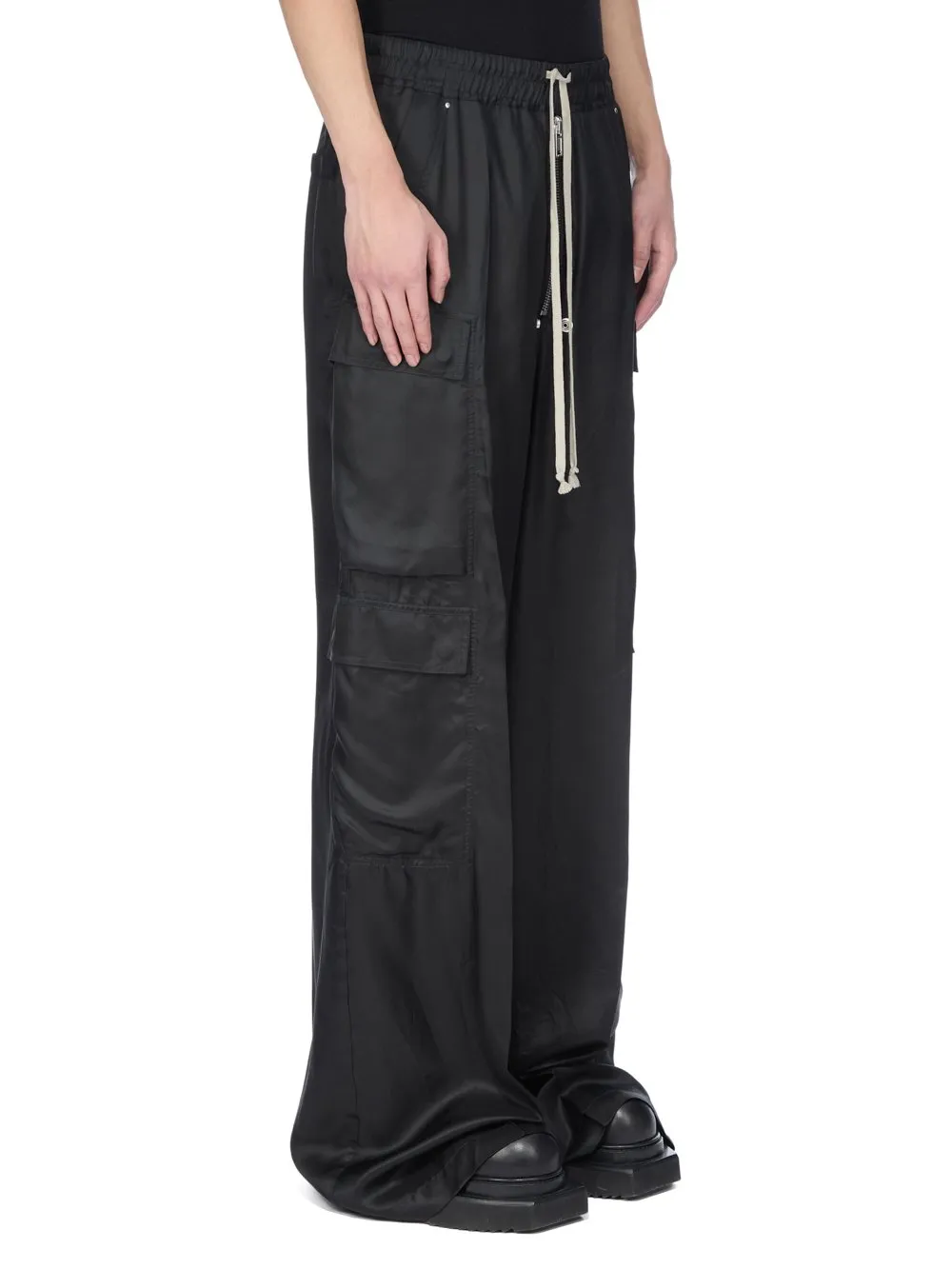 Rick Owens Concordians Cargobelas In Black Cupro Twill
