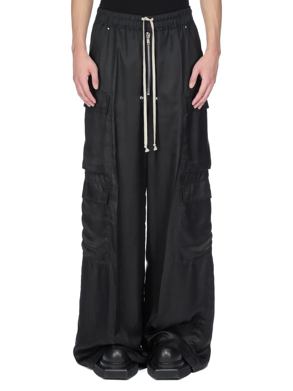 Rick Owens Concordians Cargobelas In Black Cupro Twill