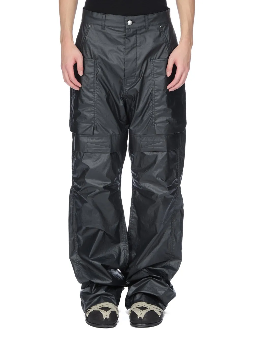 Rick Owens Concordians Stefan Cargo In Black Coated Poplin
