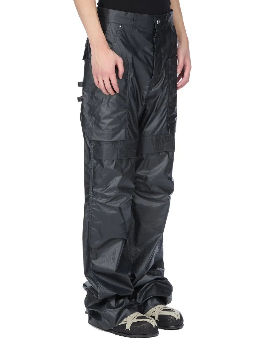 Rick Owens Concordians Stefan Cargo In Black Coated Poplin