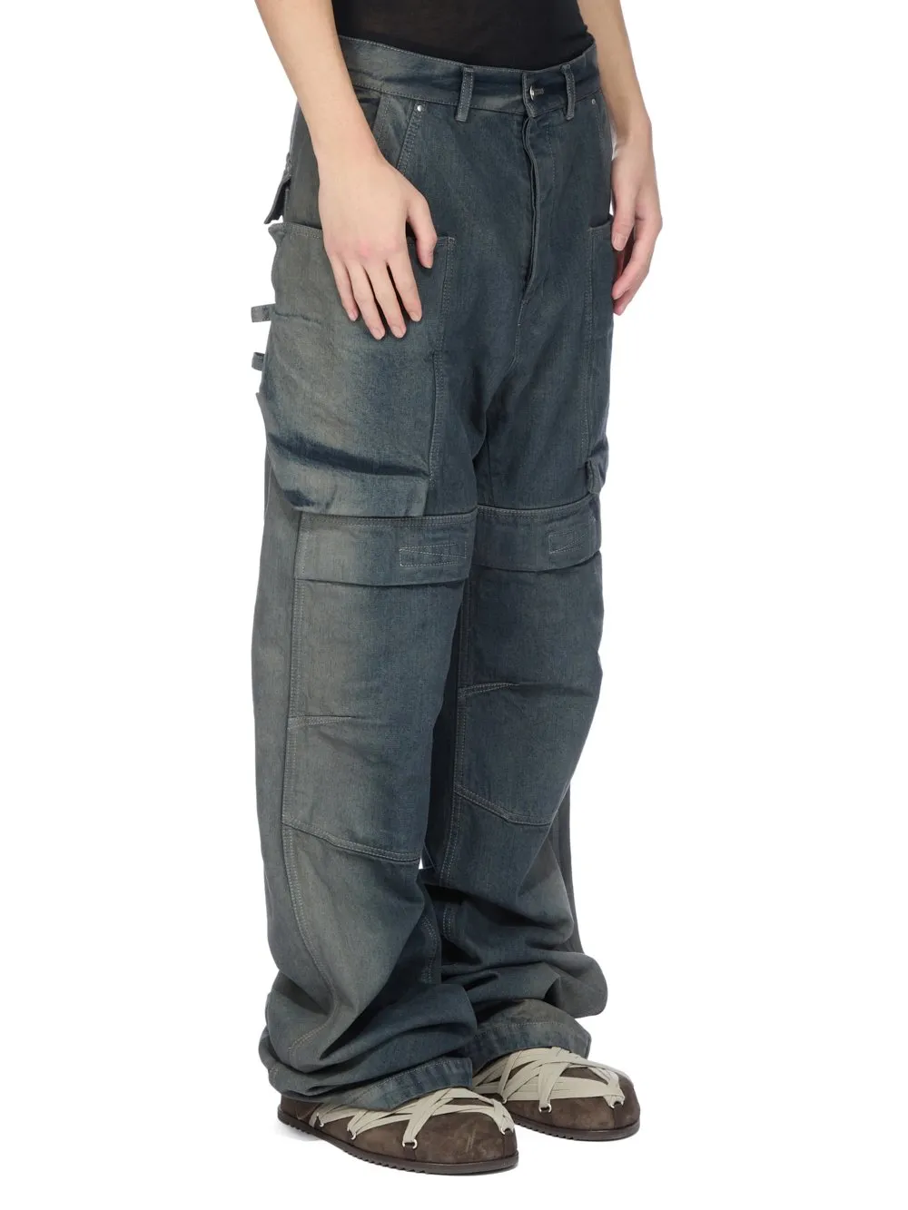 Rick Owens Concordians Stefan Cargo In Black Coated Poplin.