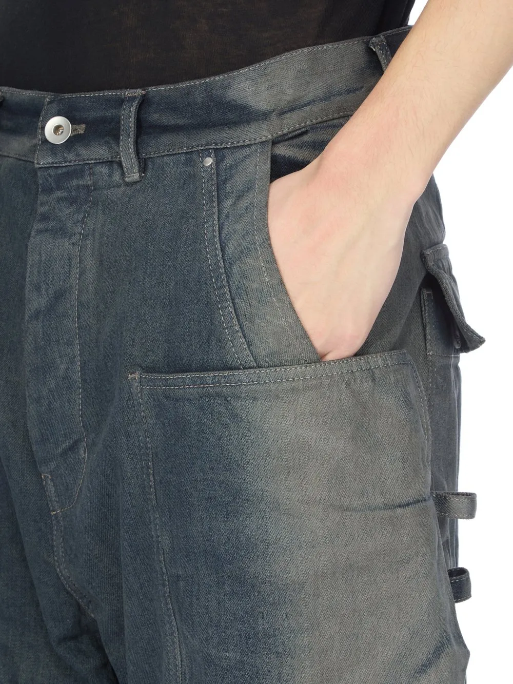 Rick Owens Concordians Stefan Cargo In Black Coated Poplin.