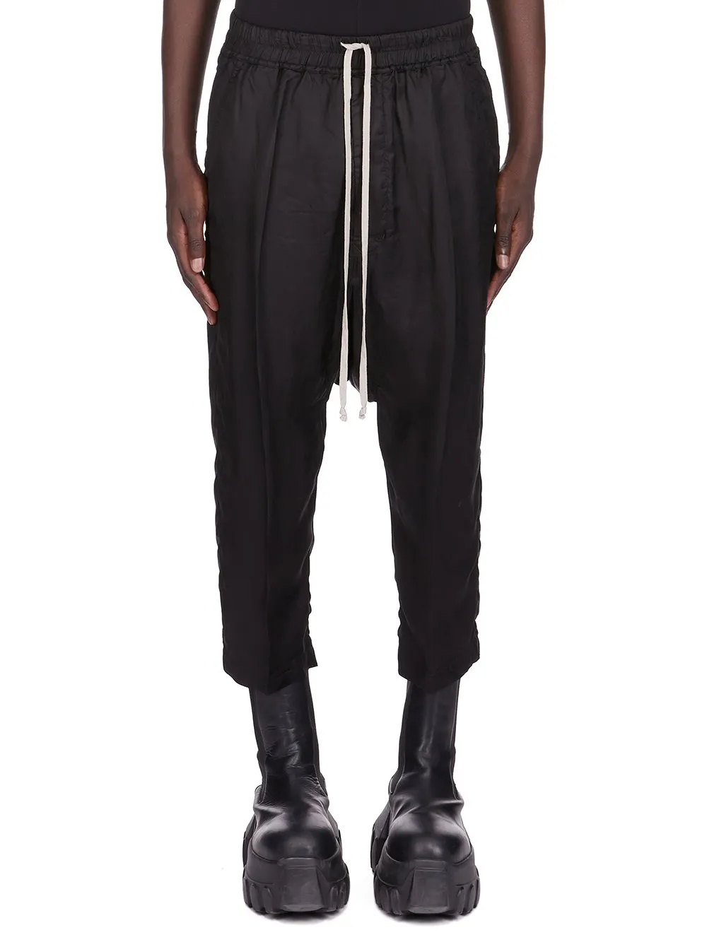 Rick Owens Concordians Drawstring Cropped In Black Cupro Twill