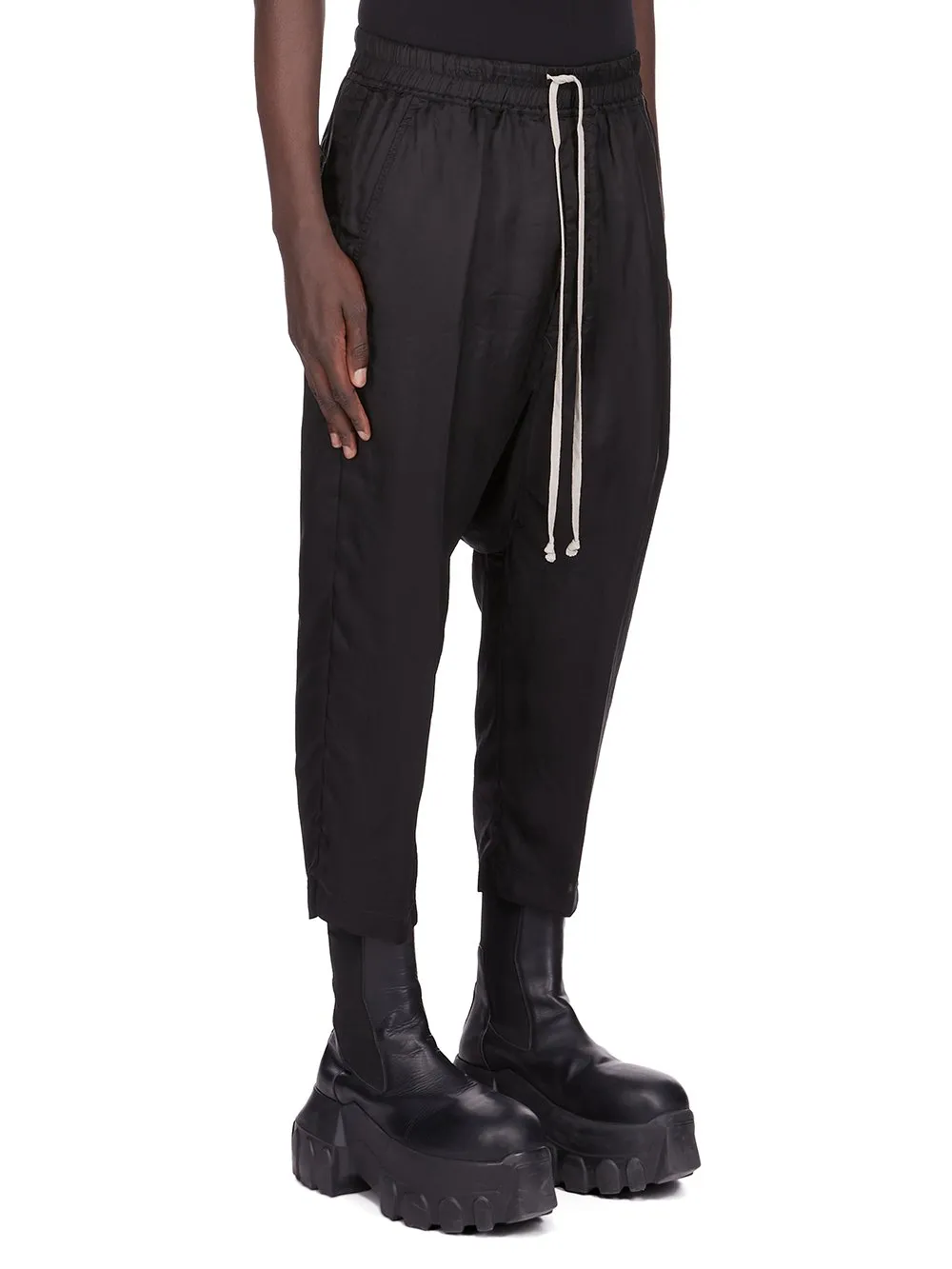 Rick Owens Concordians Drawstring Cropped In Black Cupro Twill