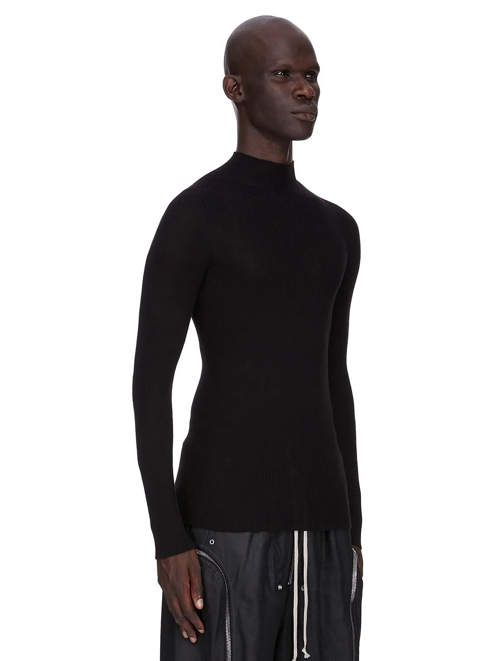 Rick Owens Concordians Ribbed Lupetto In Black Ribbed Knit