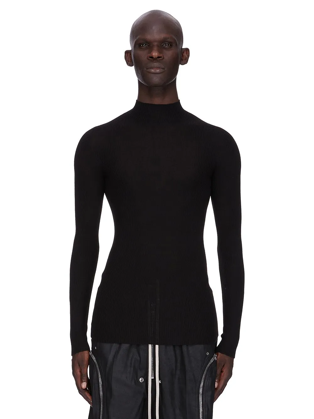 Rick Owens Concordians Ribbed Lupetto In Black Ribbed Knit