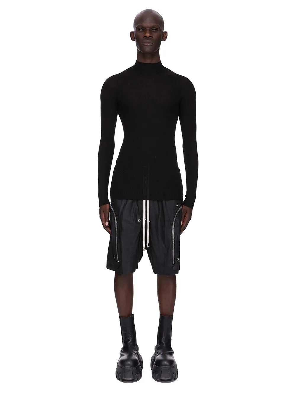 Rick Owens Concordians Ribbed Lupetto In Black Ribbed Knit
