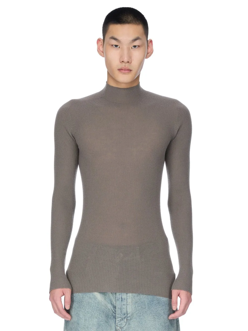Rick Owens Concordians Ribbed Lupetto In Dust Ribbed Knit
